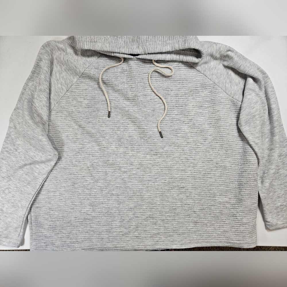 Daisy Fuentes Cropped Hoodie Womens 3XL Grey Ribbed Fall Comfort Athleisure Wear
